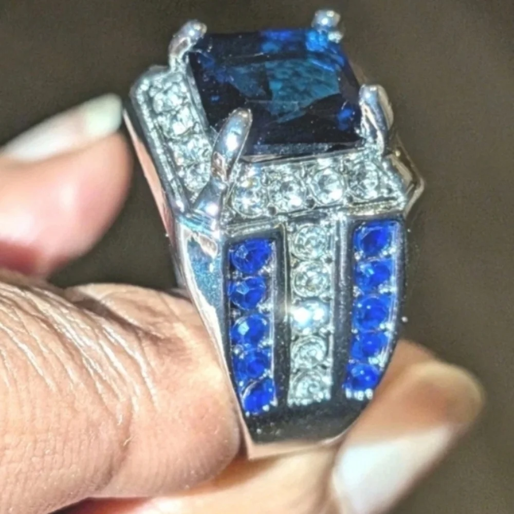 Sapphire Lab Created diamond Mens Ring Sz 9